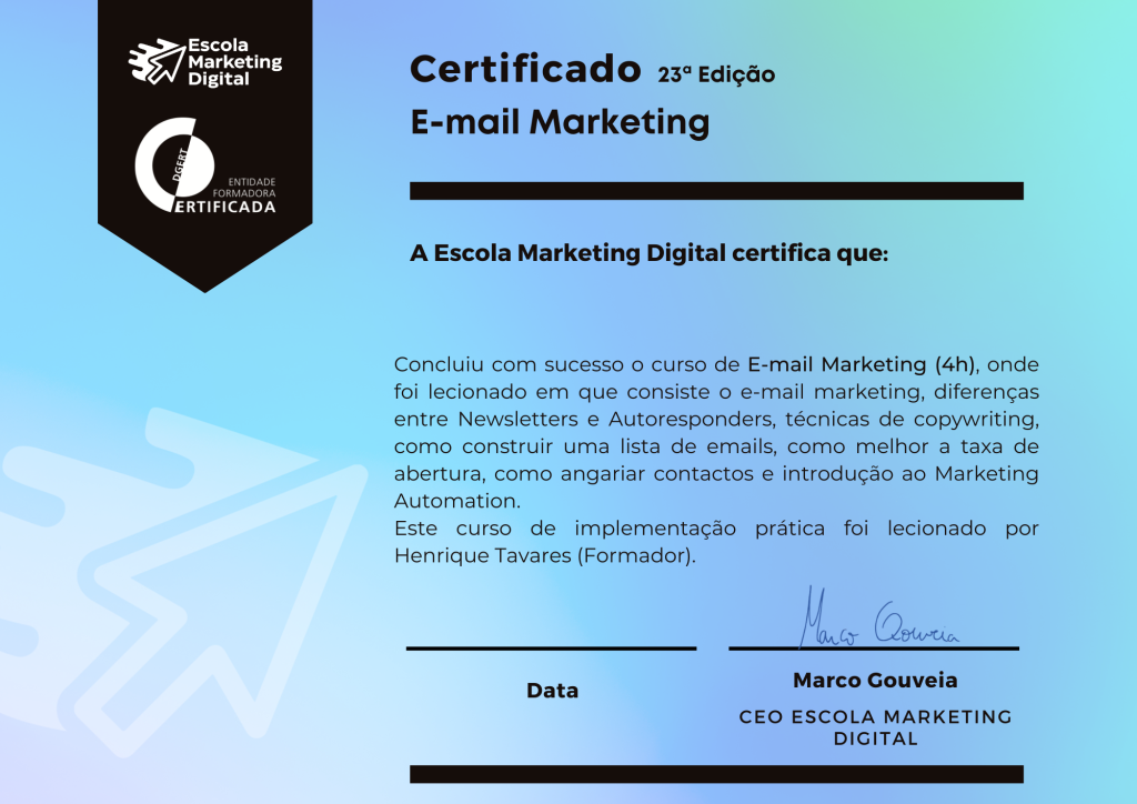 Certificado Email Marketing 23 edicao